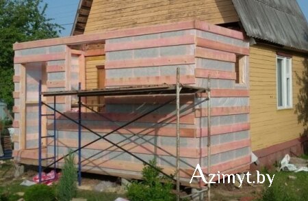 Каркасная пристройка к дому - фото, цена утеплителя и пленок в строительном магазине "Азимут бай".